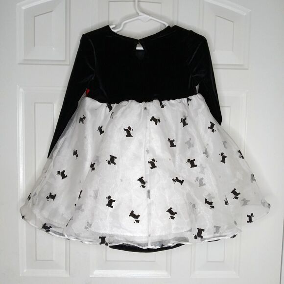 Bonnie Jean 2T Fluffy Ruffled Flared Black & White Velvet Holiday Poodle Dress - Picture 4 of 7